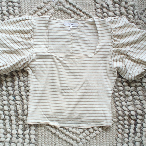 Frame Denim Nina Puff Sleeve Crop Top Small - Picture 4 of 9